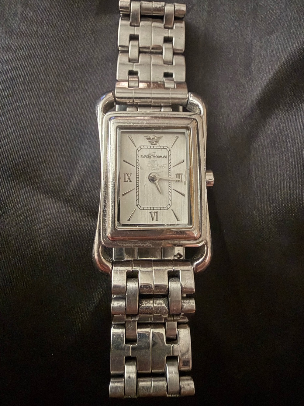 Emporio Armani Silver Rectangular Stainless Steel Bracelet Watch. AR5490.